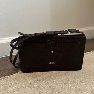 A.P.C. Albane clutch bag in dark red croc embossed leather